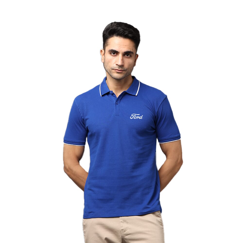 Ford Men's Premium Polo T-shirt Imperial Blue With White Tipping